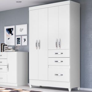 Guarda-Roupa Solteiro 4 Portas 3 Gavetas Branco New Tâmis Moval Móveis