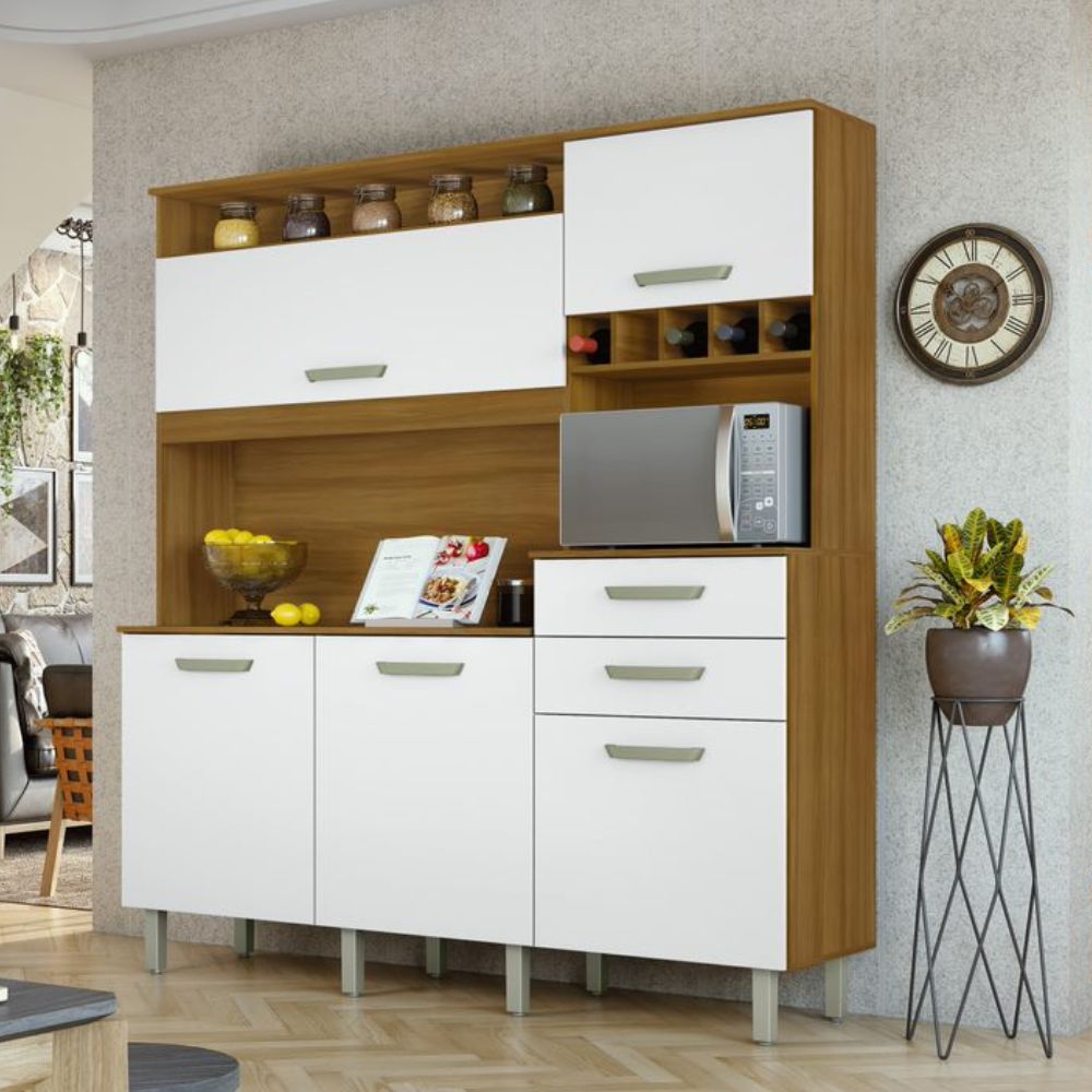 Armário Cozinha Nesher Smart 5 Portas 2 Gavetas Freijó Branco