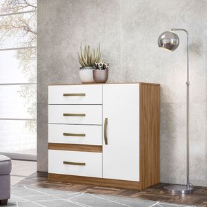 Cômoda C/ Sapateira 1 Porta 4 Gavetas Venus Naturale/Branco Moval