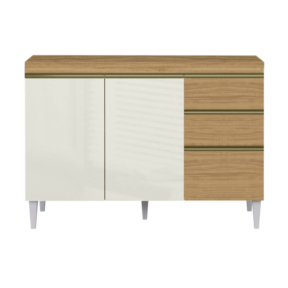 Balcão Cozinha 3 Portas 2 Gavetas Sophia Atacama Off White Aramoveis