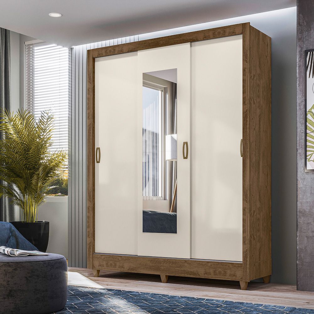 Guarda-Roupa Casal 3 Portas C/ Espelho Deslizante Bolivia Moval