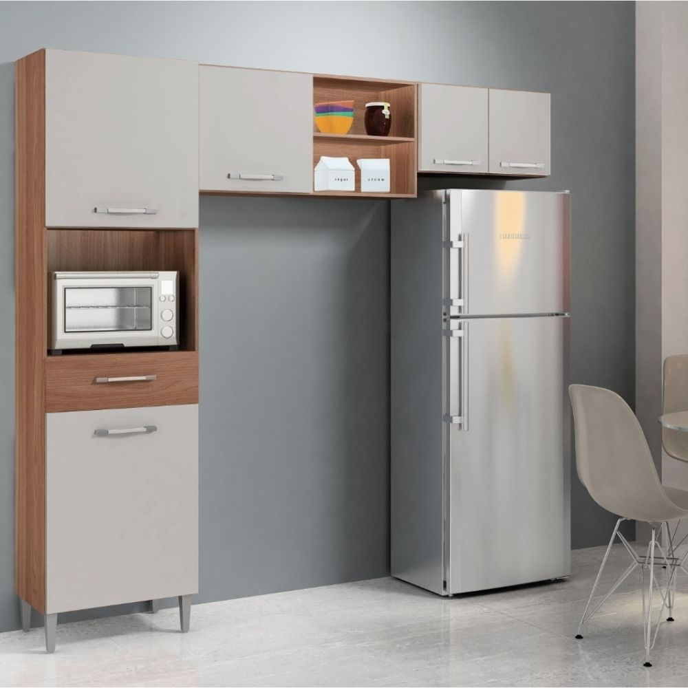 Cozinha Compacta 5 Portas 1 Gavetas Castanho/Off White Milena Rei Móveis