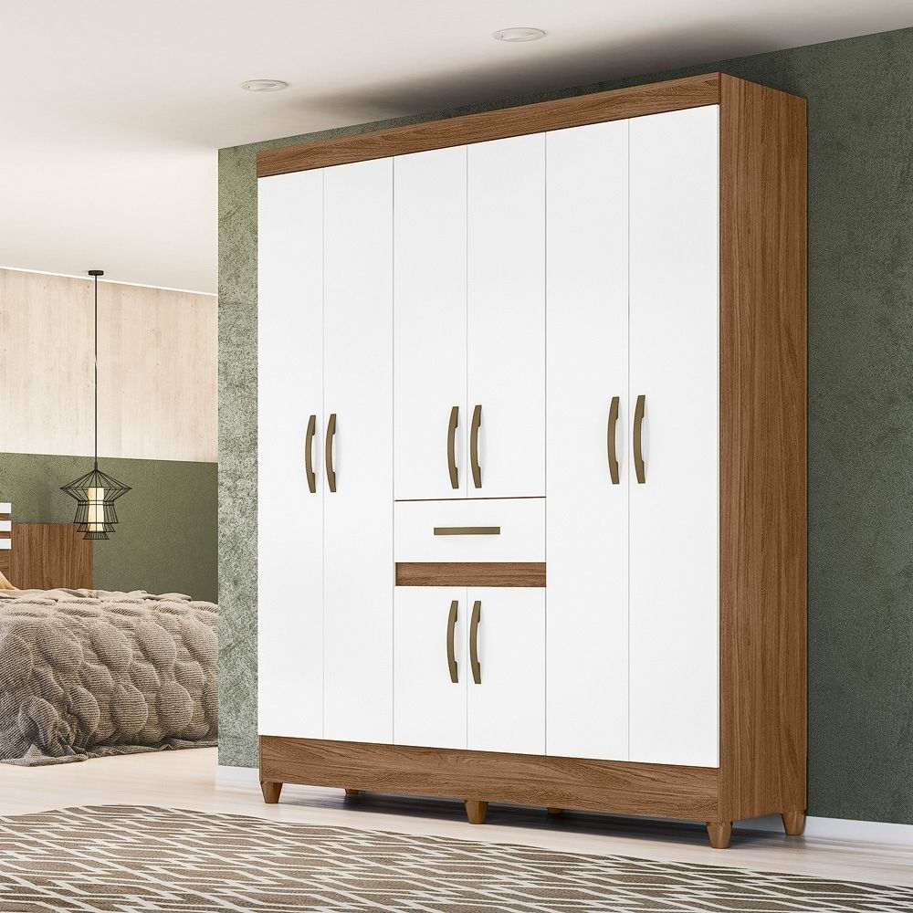 Guarda-Roupa Casal 8 Portas 1 Gaveta Naturale/Branco Portugal Moval Móveis Guarda-Roupa Casal 8 Portas 1 Gaveta Naturale/Branco Portugal Moval Móvei