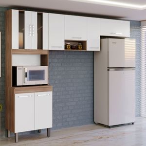 Cozinha Compacta 8 Portas com Nicho Castanho/Branco Monique Rei Móveis