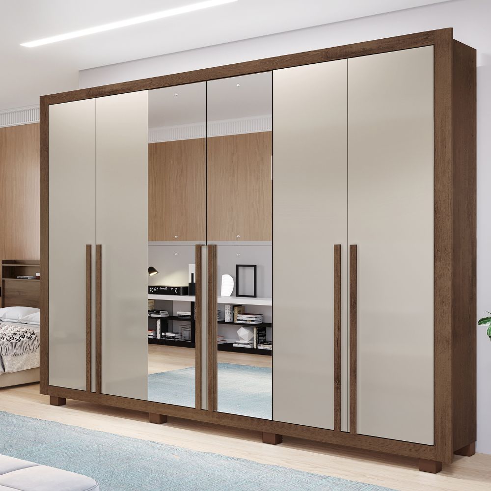 Guarda-Roupa Casal 6 Portas 4 Gavetas com Espelho Savana OffWhite Verona New Docelar Guarda-Roupa Casal 6 Portas 4 Gavetas com Espelho SavanaOffWhite Verona Docelar