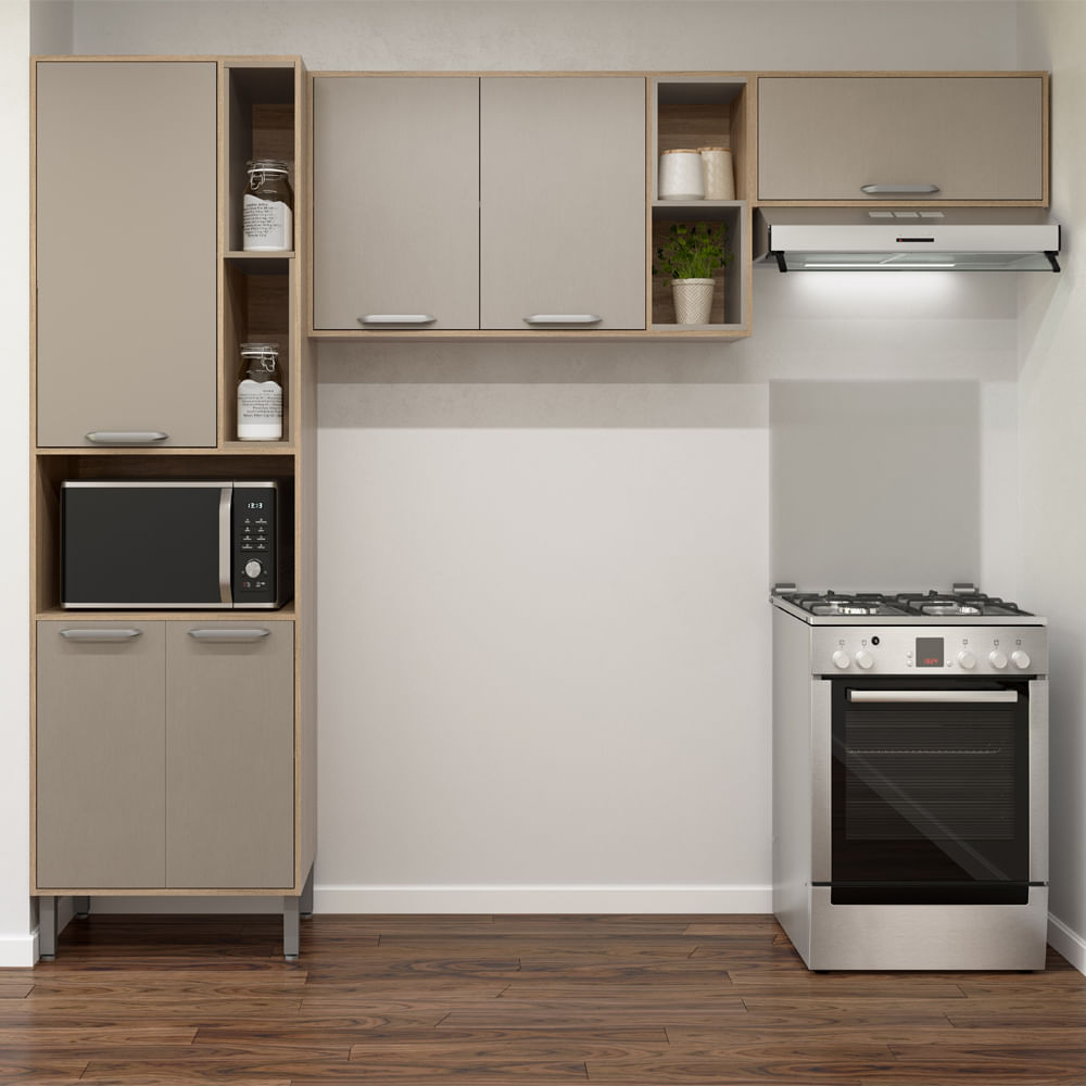 Cozinha Compacta 6 Portas Mel Fumê Amêndoa Telasul