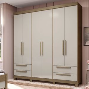 Guarda-Roupa Casal 6 Portas 4 Gavetas Carvalho/Off White Taiwan Plus Rimo