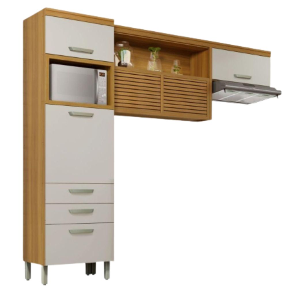 Cozinha Compacta Nesher Princesa 4 Porta 3 Gaveta Freijó/Off White Armário Cozinha Nesher Princesa 4 Portas 3 Gavetas Freijó/Off White