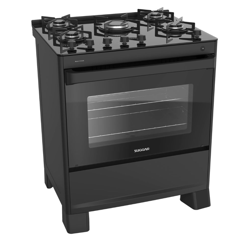Fogão 5 Bocas Suggar Automático Mesa de Vidro Max Cook FGV509PT Preto