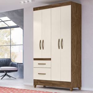 Guarda-Roupa Solteiro 4 Portas 2 Gavetas Castanho Wood/Off White Madri Moval Móveis