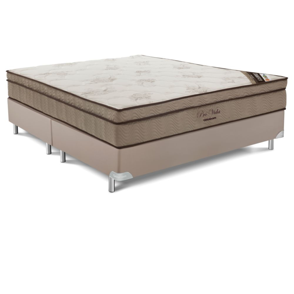 Cama Box Queen (158x198) + Colchão Ortobom Pró Vida Molas Pocket Bege