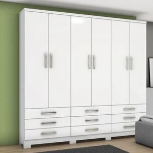 Guarda-Roupa Casal 6 Portas 9 Gavetas Branco Lara Henn Móveis