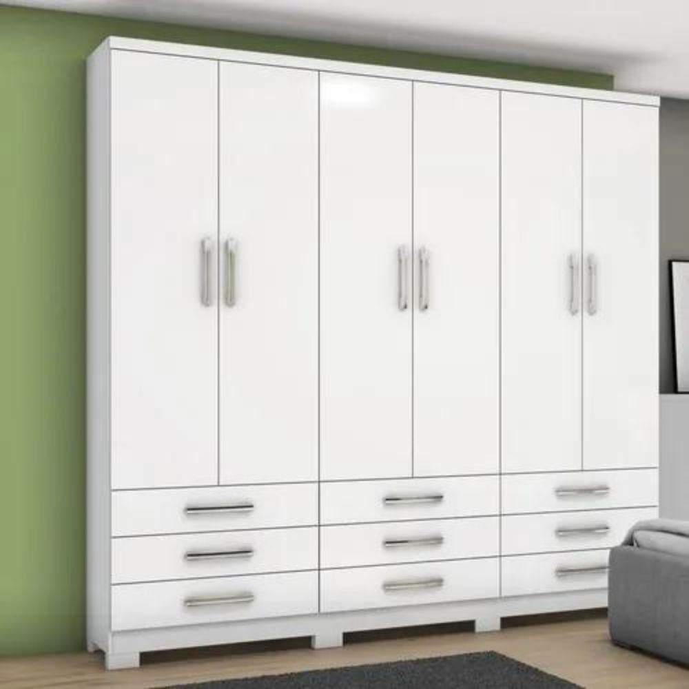 Guarda-Roupa Casal 6 Portas 9 Gavetas Branco Lara Henn Móveis