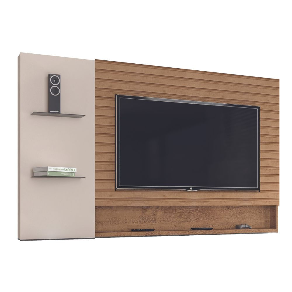 Painel Para TV até 60" Canelato Rustico/Natura Off White Dubai Atualle Móveis