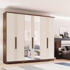 Guarda-Roupa Casal 6 Portas 4 Gavetas Com Espelho Café / Off White Itaunas Panan