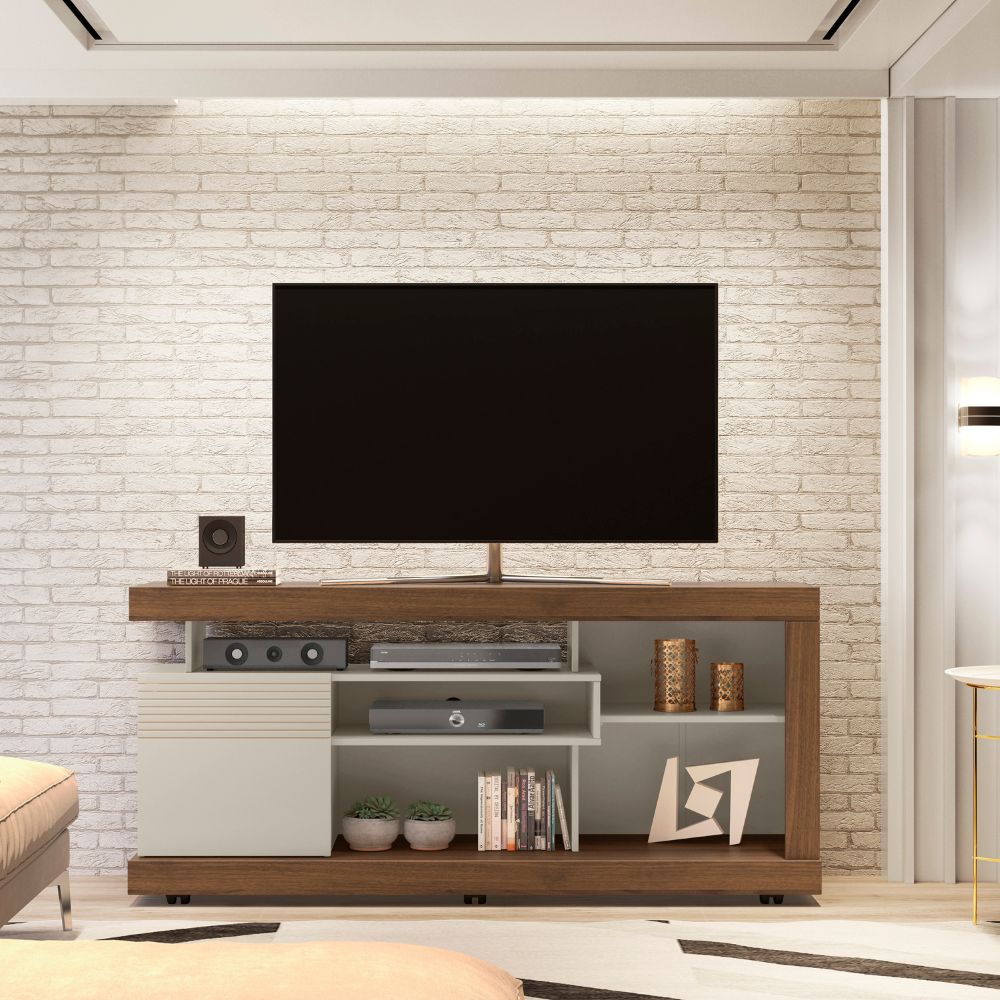 Rack Para TV até 65" 1 Porta Off White / Nogueira Gramado Linea Brasil