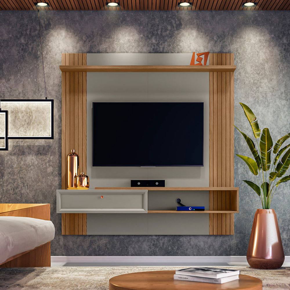 Painel Para TV até 60" 1 Porta Amendoa / Titânio Pitanga Linea Brasil