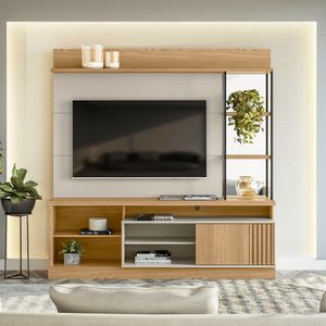 Estante Para TV até 55" 1 Porta de Correr Carvalho / Off White Garibaldi Linea Brasil
