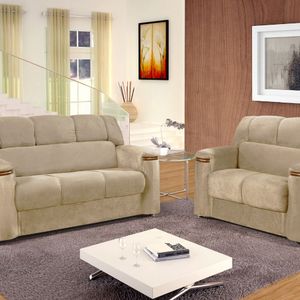 Conjunto Estofado Bello Styllus 3x2 Lugares Com Aplique Gardenia Bege