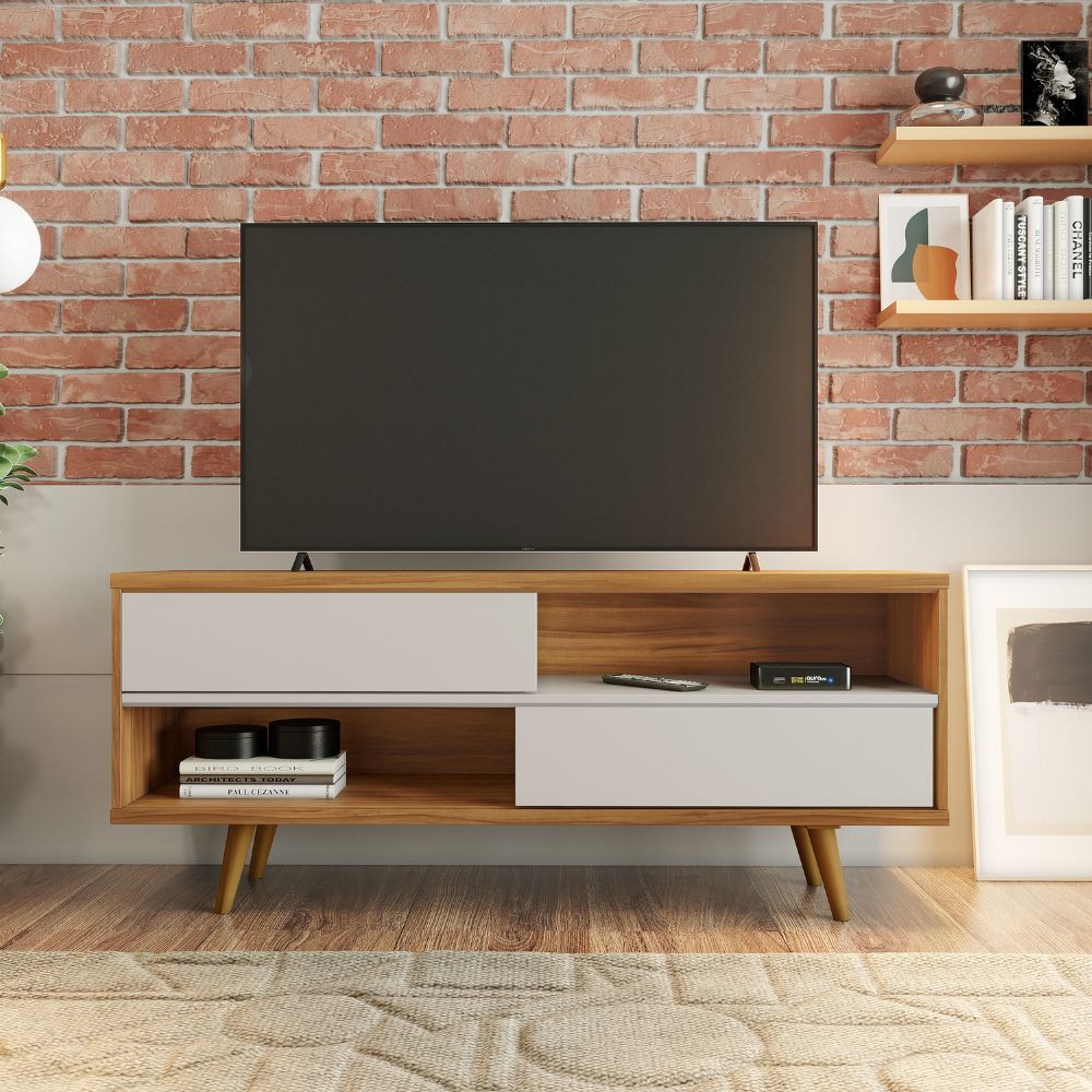 Rack Para TV até 50" 2 Portas de Correr Freijó Trend / Off White NT1180 Notável Móveis