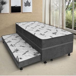Cama Box Solteiro Conjugada com Auxiliar (88x188) D28 Cinza/Branco Diamante Elegance Colchões