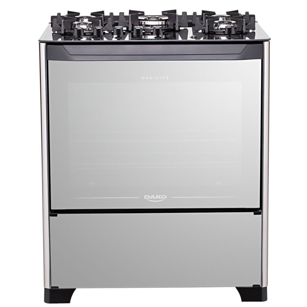 Fogão 5 Bocas Dako Automático Mesa de Vidro Magister Style Inox Espelhado