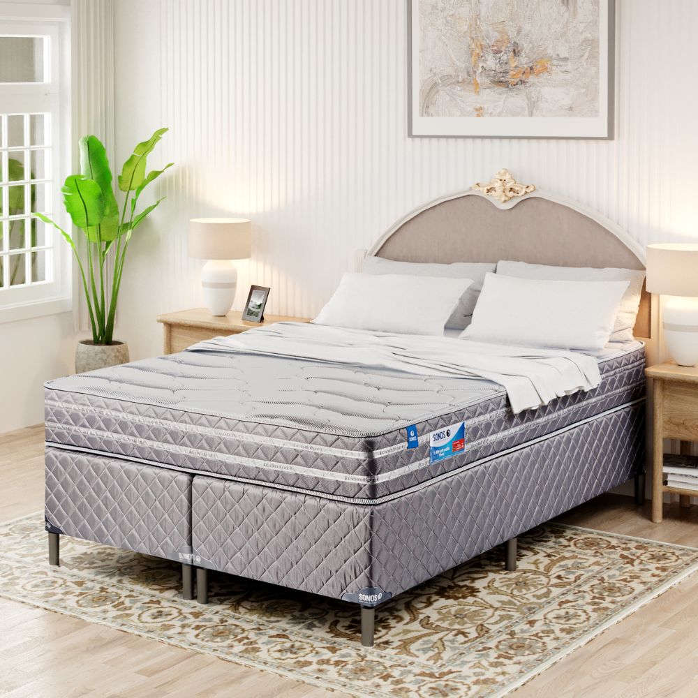 Cama Box Queen (158X188) D28 Cinza Ultra Pedic Two Sonos Colchões