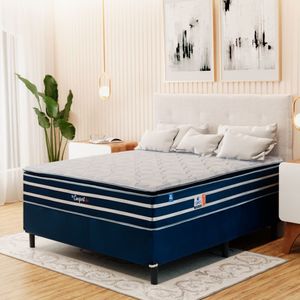 Cama Box Casal (138X188) D28 Azul Confort In Blue Sonos Colchões