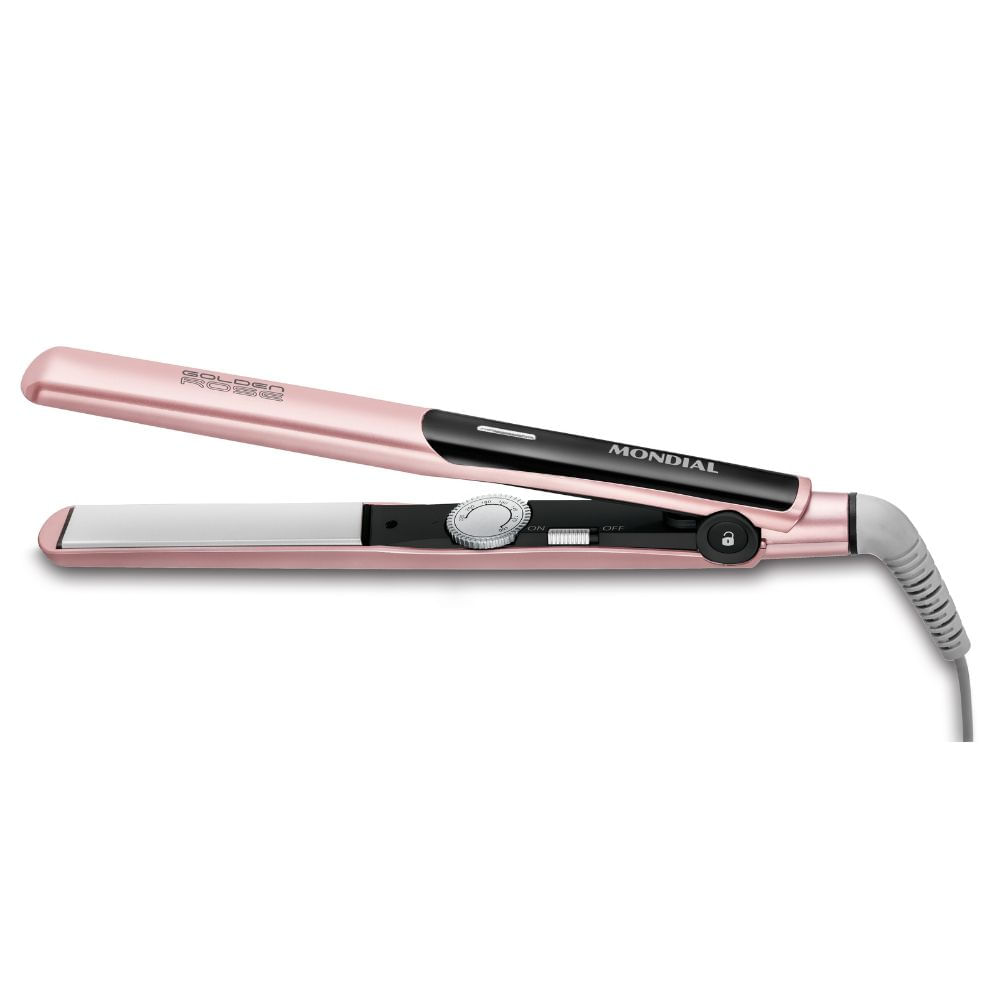 Chapinha/Prancha Alisadora Mondial Golden Rose P-20 Cerâmica 220°C Rosa