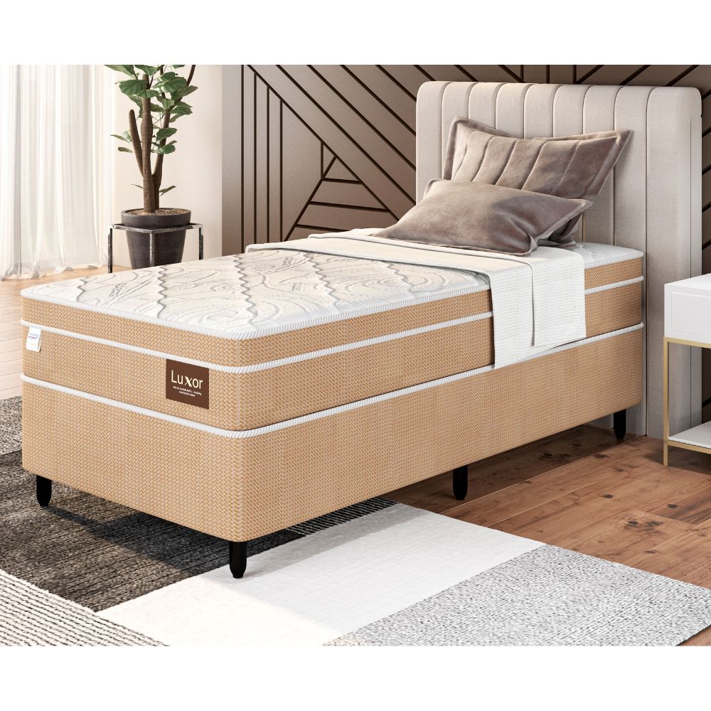 Cama Box Solteiro (88x188) Molas  Bege Luxor Plumatex Cama Box Solteiro (88x188) Molas Bege Luxor Plumatex