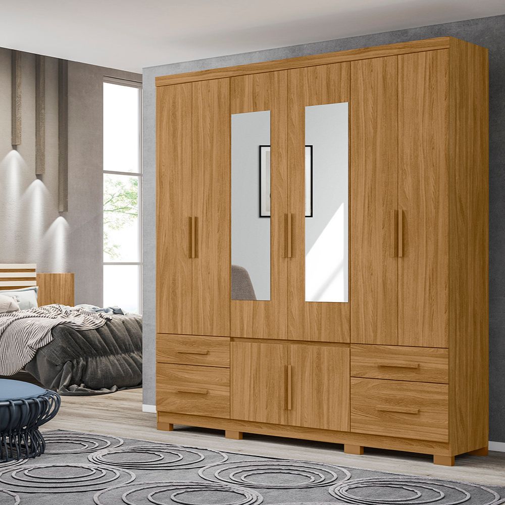 Guarda-Roupa Casal 8 Portas 4 Gavetas Com Espelho Freijo Porto Plus Moval Móveis
