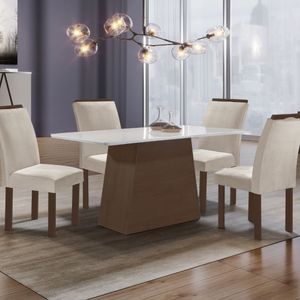 Mesa de Jantar 4 Cadeiras Com Tampo de Vidro Off White/Chocolate Sevilha Cel Móveis