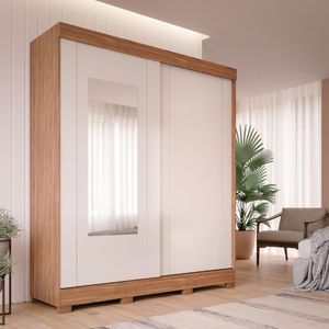 Guarda-Roupa Casal 2 Portas 3 Gavetas Com Espelho Cinamomo/Off White Ilheus Panan Móveis
