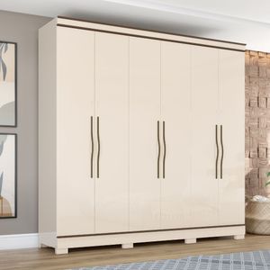 Guarda-Roupa Casal 6 Portas 3 Gavetas Off White/Castanho Briz Henn Móveis