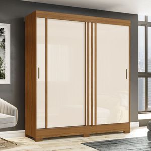 Guarda-Roupa Casal 2 Portas 2 Gavetas Nature/Cinza/Off-White Briz Henn Móveis