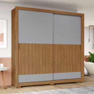 Guarda-Roupa Casal 2 Portas 4 Gavetas Nature/Cinza/Off-White Briz Henn Móveis