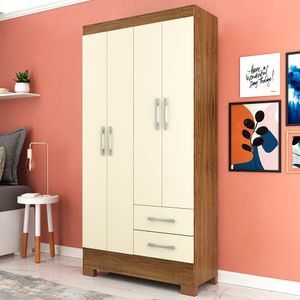Guarda-Roupa Solteiro 4 Portas 2 Gavetas Nature/Off White Imperatriz Rodial