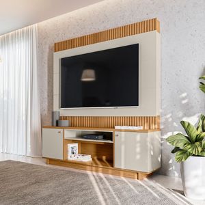 Estante Para TV até 75" 2 Portas Nature/Off White Barretos Linea Brasil