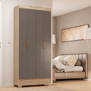 Guarda-Roupa Solteiro 4 Portas 3 Gavetas Carvalho/Cinza Viena Rodial