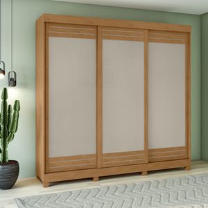Guarda-Roupa Casal 3 Portas 5 Gavetas Com Espelho Amêndoa/Off White Vex Móveis Lopas