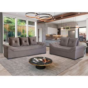 Conjunto de Sofá 3x2 Lugares Cinza Italia Design Estofados
