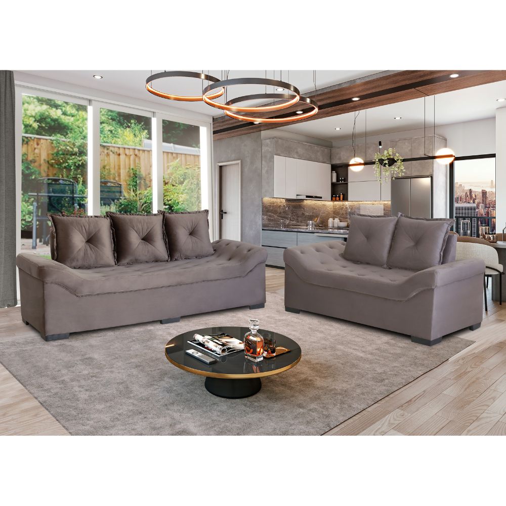 Conjunto de Sofá 3x2 Lugares Cinza Italia Design Estofados