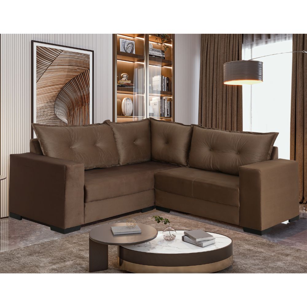 Sofá de Canto 3x2 Lugares Caramelo Napoli Design Estofados