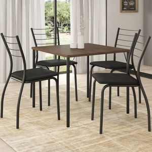 Mesa de Jantar 4 Cadeiras Marrom/Preto 1545/1700 Carraro Móveis