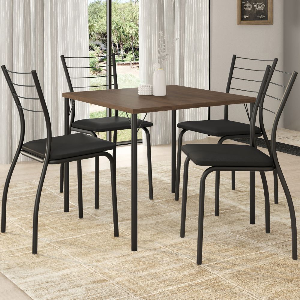 Mesa de Jantar 4 Cadeiras Marrom/Preto 1545/1700 Carraro Móveis