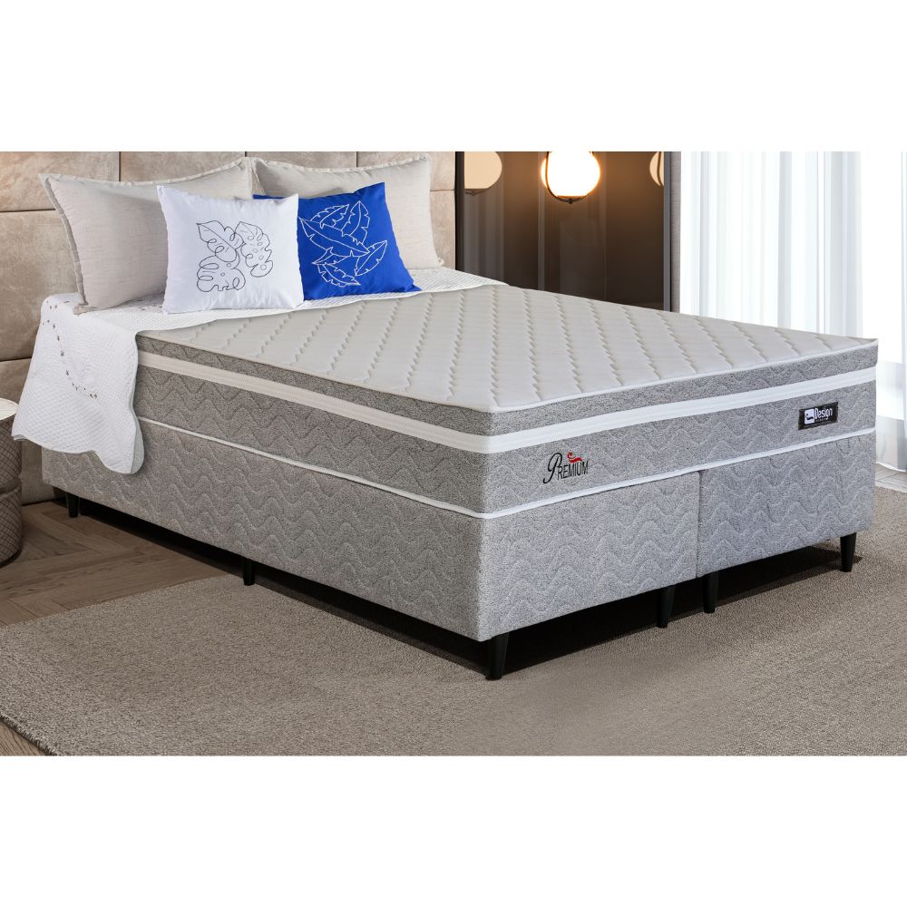 Cama Box Queen (158x198) D28 Cinza Premium Design Colchões