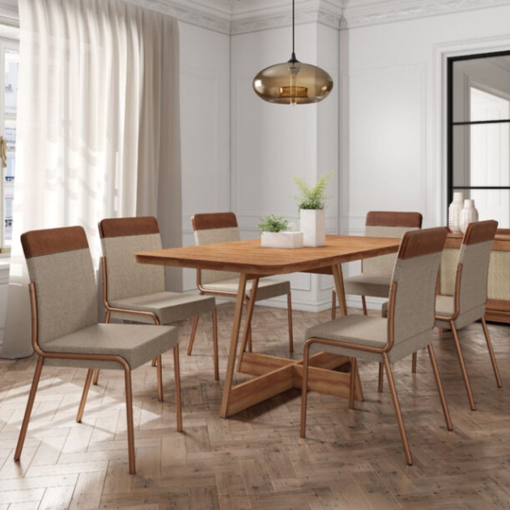 Mesa de Jantar 6 Cadeiras Rosê/Areia/Caramelo Atria Carraro Móveis