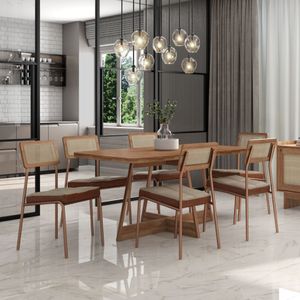 Mesa de Jantar 6 Cadeiras Rosê/Areia/Caramelo Atria Lux Carraro Móveis
