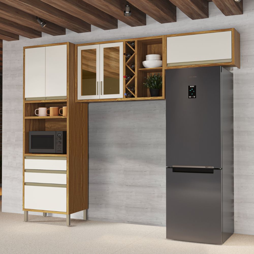 Cozinha Compacta 6 Portas 2 Gavetas Amêndoa/Off White Tempranillo Móveis Ronipa