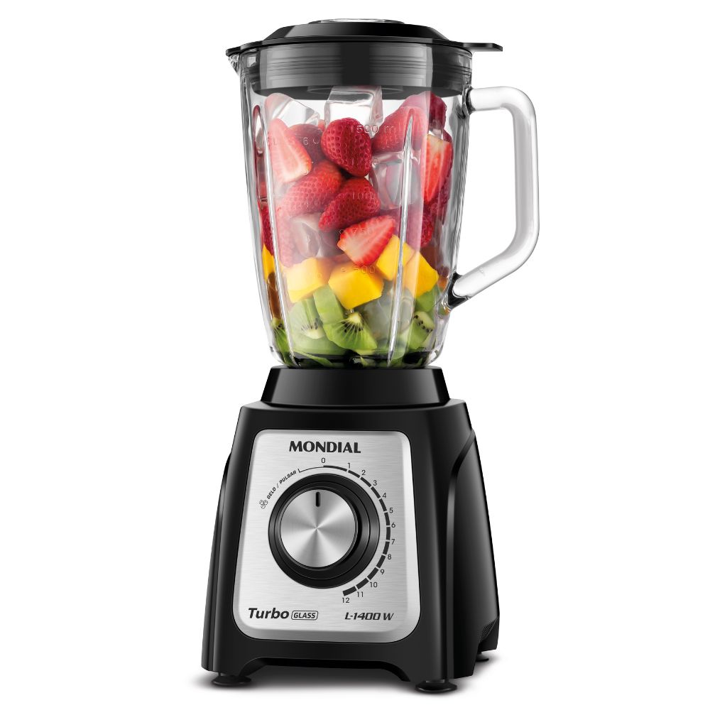 Liquidificador Mondial Turbo Glass L-1400-GI Jarra de Vidro 1400W 12 Velocidades Preto/Inox 220V